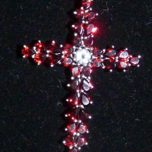7.49CTS GARNET & WHITE TOPAZ SS CROSS PENDANT GOTH VICTORIAN LE 40